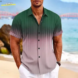 Men's Hawaiian Shirt Blue Green Khaki korean Outdoor Street Short Sleeves Print Clothing Apparel Fashion Designer Casual Soft