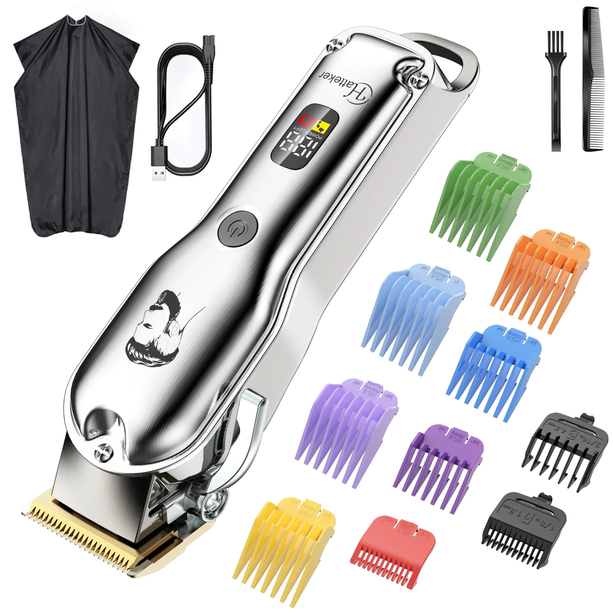 Cortadora de pelo profesional Hatteker para hombres y niños con 10 peines guía de colores, recargable por USB, pantalla LED, recortadora de barbero
