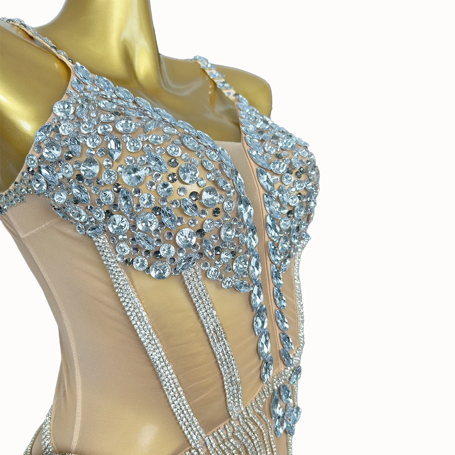 سباركلي الراين شرابة فستان رقص لاتيني المرأة احتفال عيد ميلاد حفلة سهرة فستان ملهى ليلي مثير فتاة الإستعراض ملابس الرقص