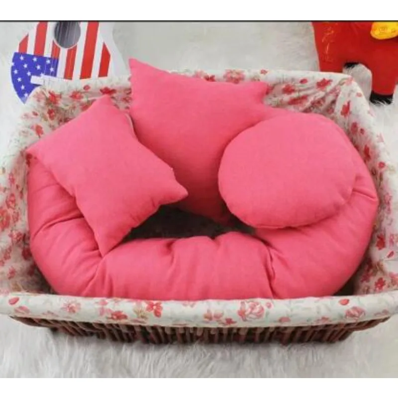 低刺激性4点セット幼児用枕ドーナツ-ビーンバッグポーズセット-新生児写真撮影用小道具0〜3ヶ月-ソフトマルチカラーサポートバスケット