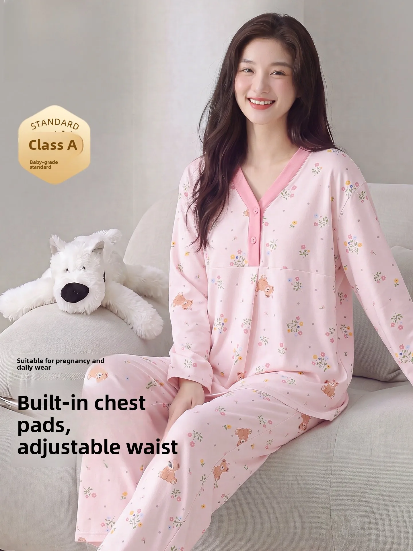 pregnant-women-sleepwear-long-sleeve-pure-cotton-nursing-set-floral-moon-clothes-with-chest-pad-home-clothes-suitable-for-all