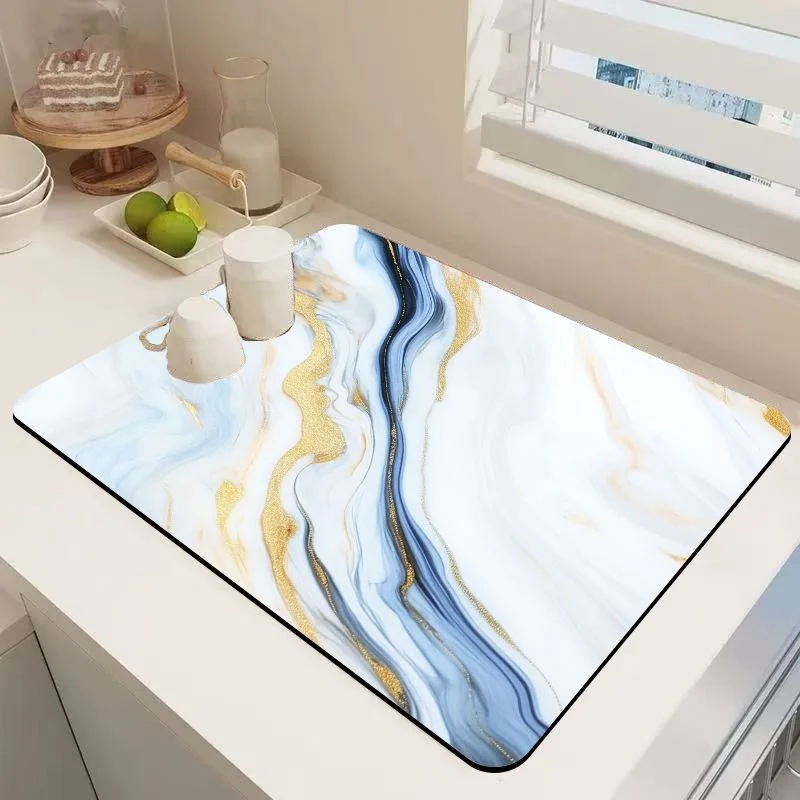VIKAMA Luxury Fluid Marble Coffee Bar Mat Super Absorb Non Slip Coffee Maker Drain Pad Modern Kitchen Counter Decor Cushion