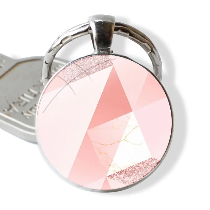 Keychain Handmade Glass Cabochon Key Ring Holder Pendant Key Chains Luxury marble shape triangle