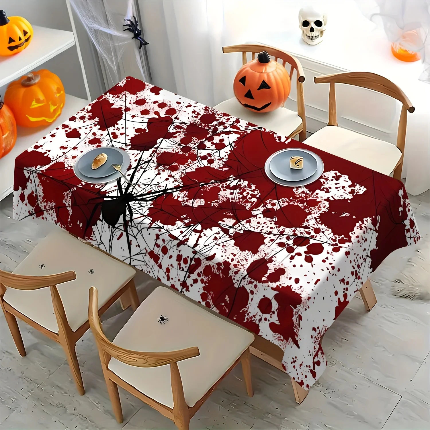 One piece of terrifying spider web patterned tablecloth - made of durable polyester fabric, for Halloween decorationxzj