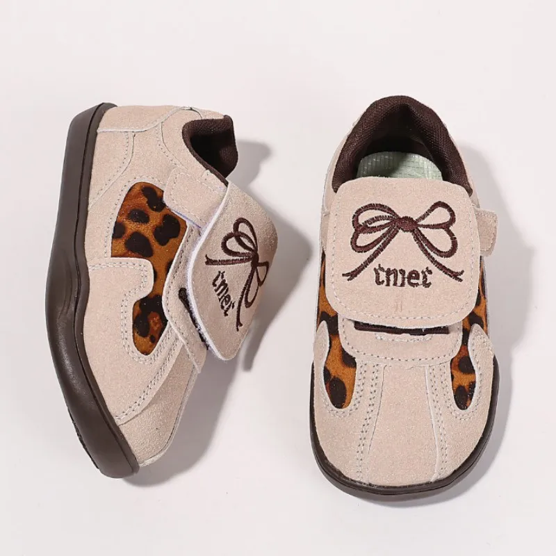 Kids Casual Sneakers Girls 2026 New Autumn Toddler Walking Shoes Leopard Print Soft Sole Versatile Girls School Trainers 23-33