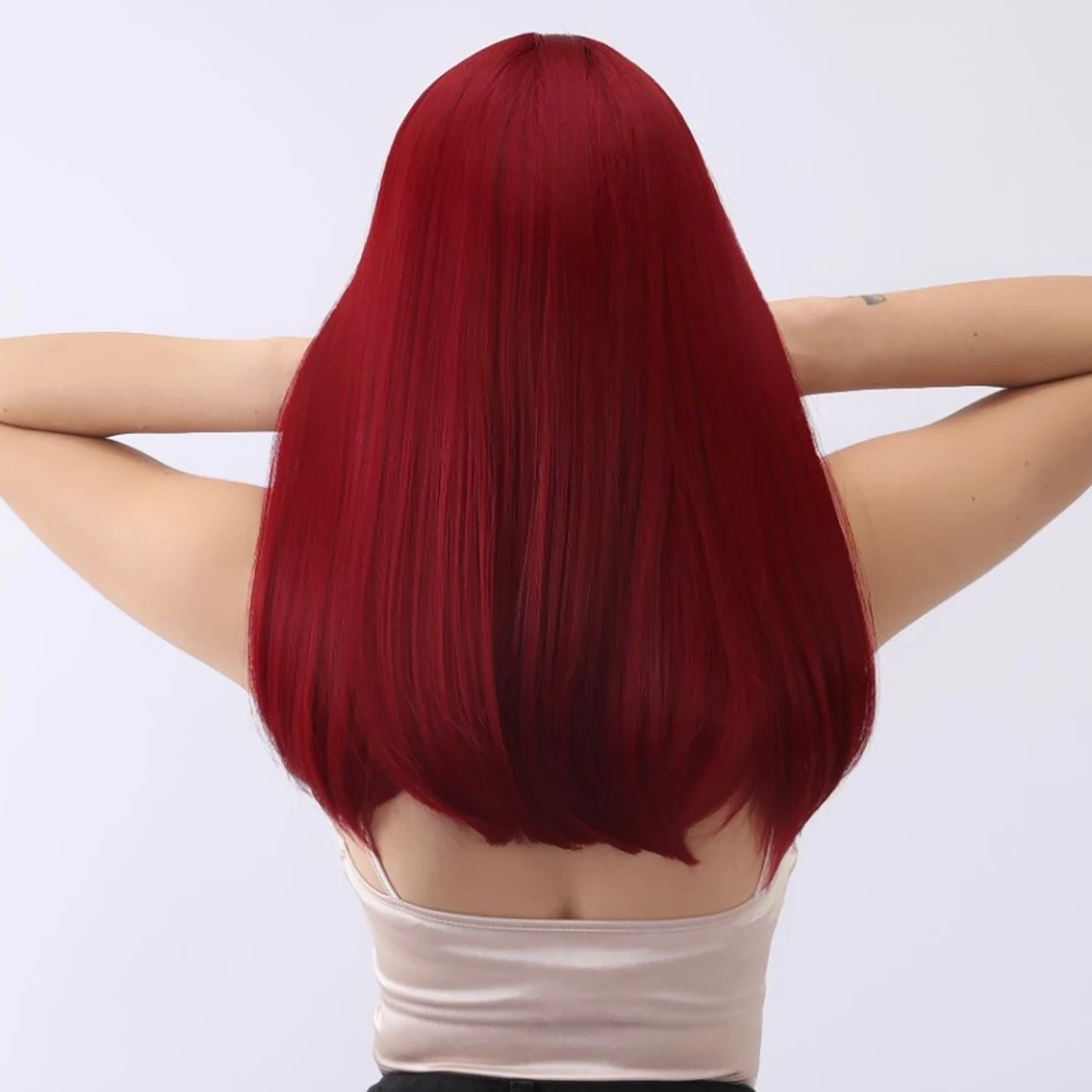 Wine Red Light Color Straight Bang Bob Wig For Women Natural Synthetic Fiber Wigs Daily Cosplay Party Heat Resistant Fiber Hair image 6