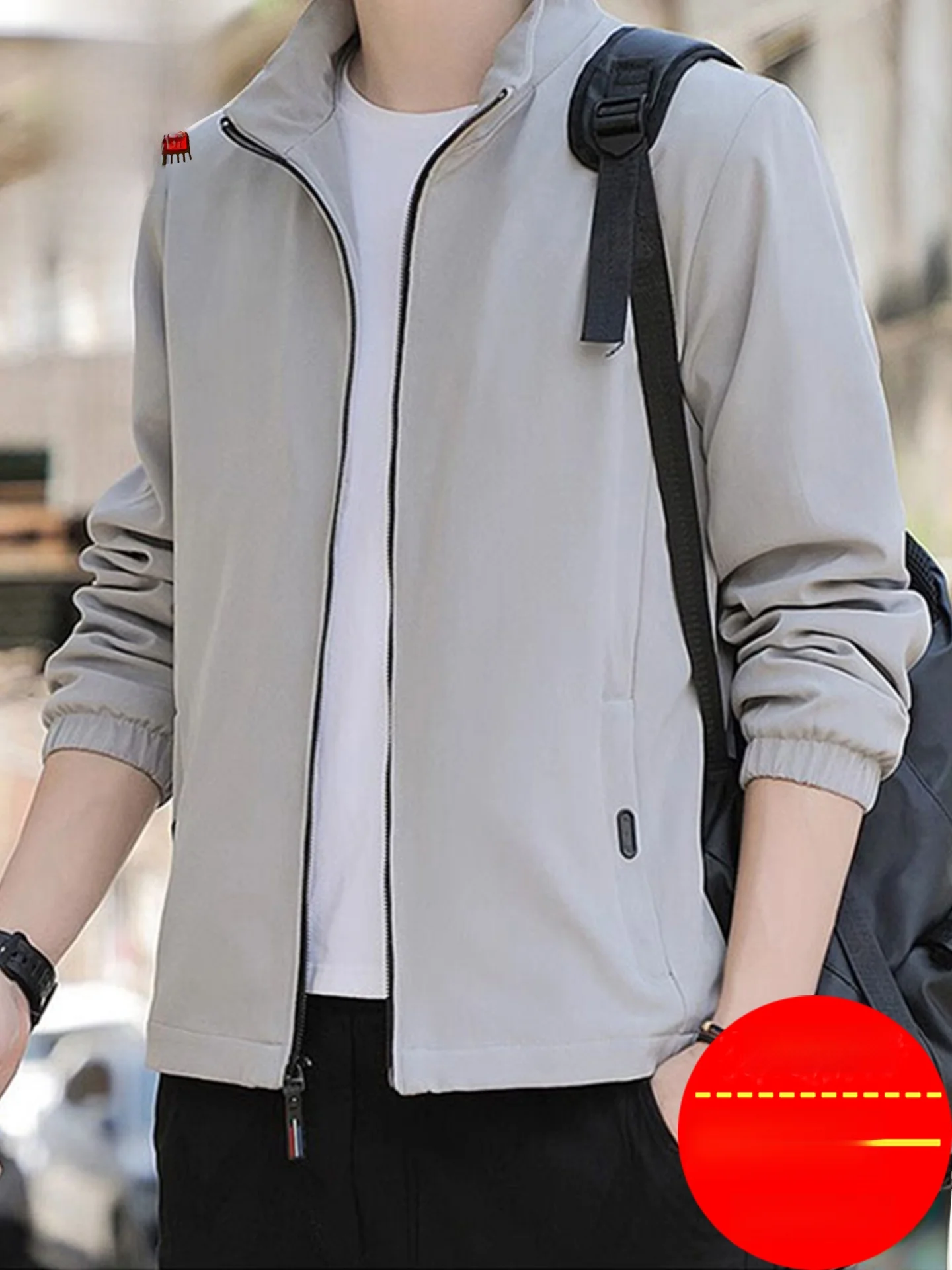 

Men's Autumn New Sle Thin Stand Collar Jaet Versatile Busin Casual Loose Fit Polyester Fiber Windproof Zipper Decoration