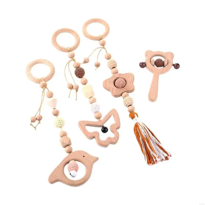 E06F 4 PCS Baby Gym Frame Pendant Wooden Teether Molar Bearing Toy Toy Cursing Dattle