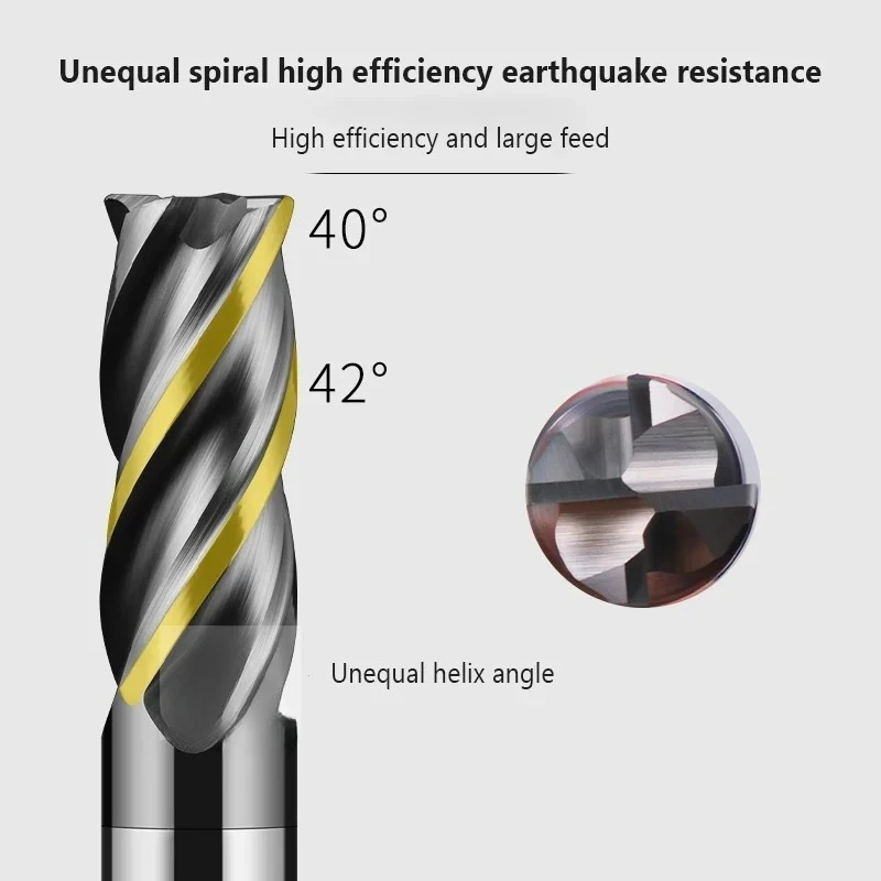 HRC68 Tungsten steel milling cutter, four edge hard alloy end mill, four edge round nose extended keyway CNC tool milling cutter
