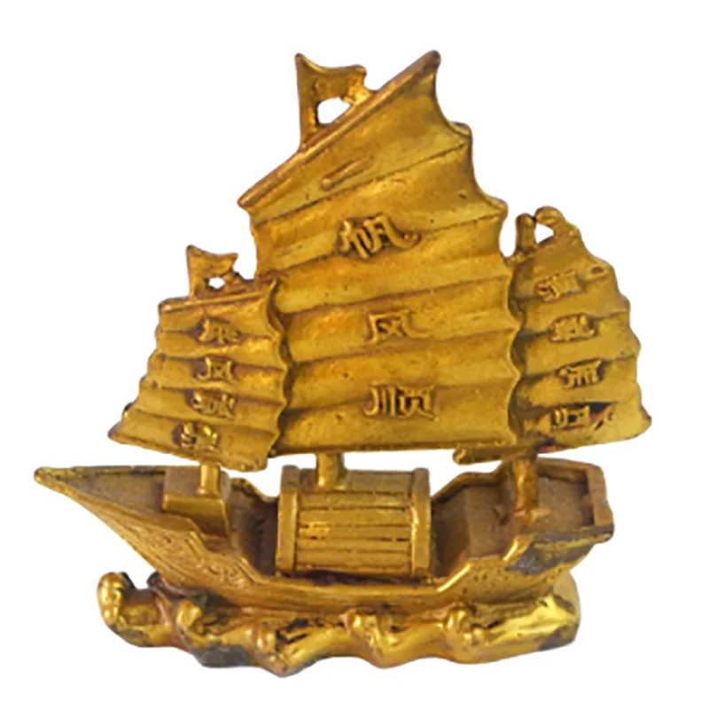 

Chinese Fengshui Brass Dragon Boat Ship Plain Sailing Statue 5"+ Free Mxsabrina Red String Bracelet