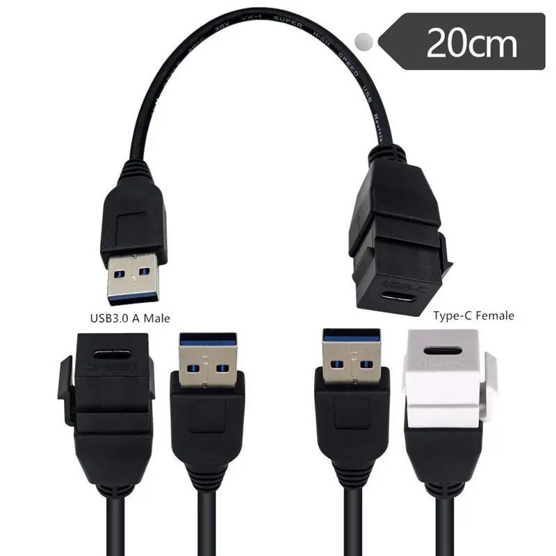 0.2m USB 3.0 Version A Male to USB Type-C Female Ribbon Cable Socket With Buckle Wall Plug Direct Insertion Panel Cable