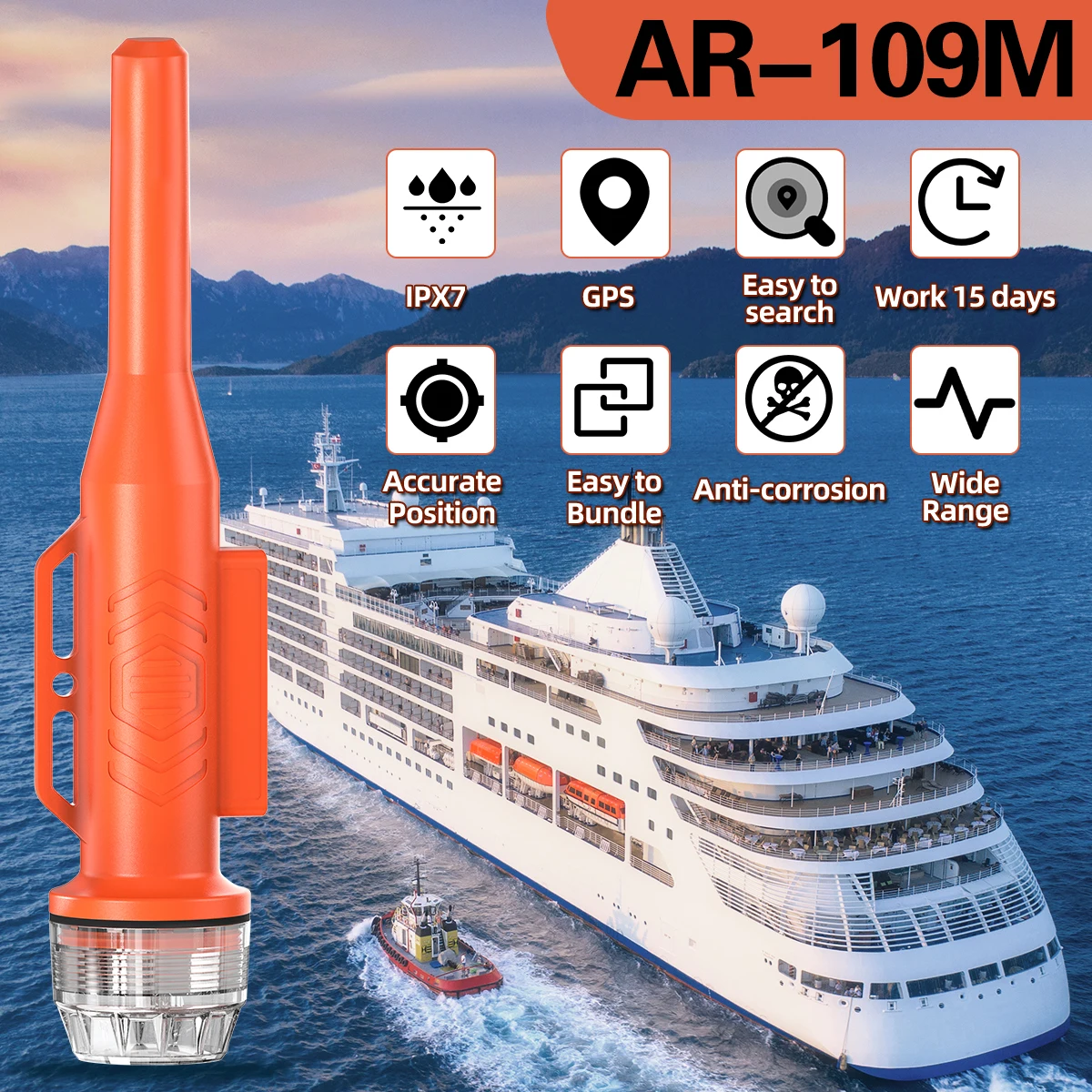 ABBREE AR-109M Marine Boat Use Fishing Net Position Meter Send AIS Location IPX7 Waterproof GPS Anti-lost Tracker with Antenna