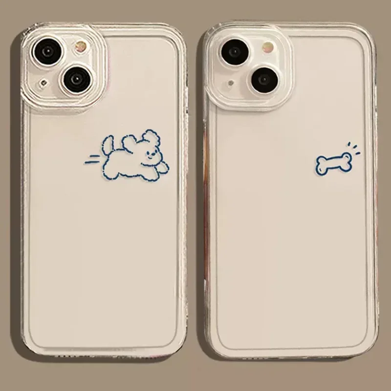 Funny Dog Cat Couple Paired Phone Case for iPhone 16 15 14 12 11 13 Pro Max Mini 7 8 Plus SE Cartoon Fish Clear Cover Coque Skin