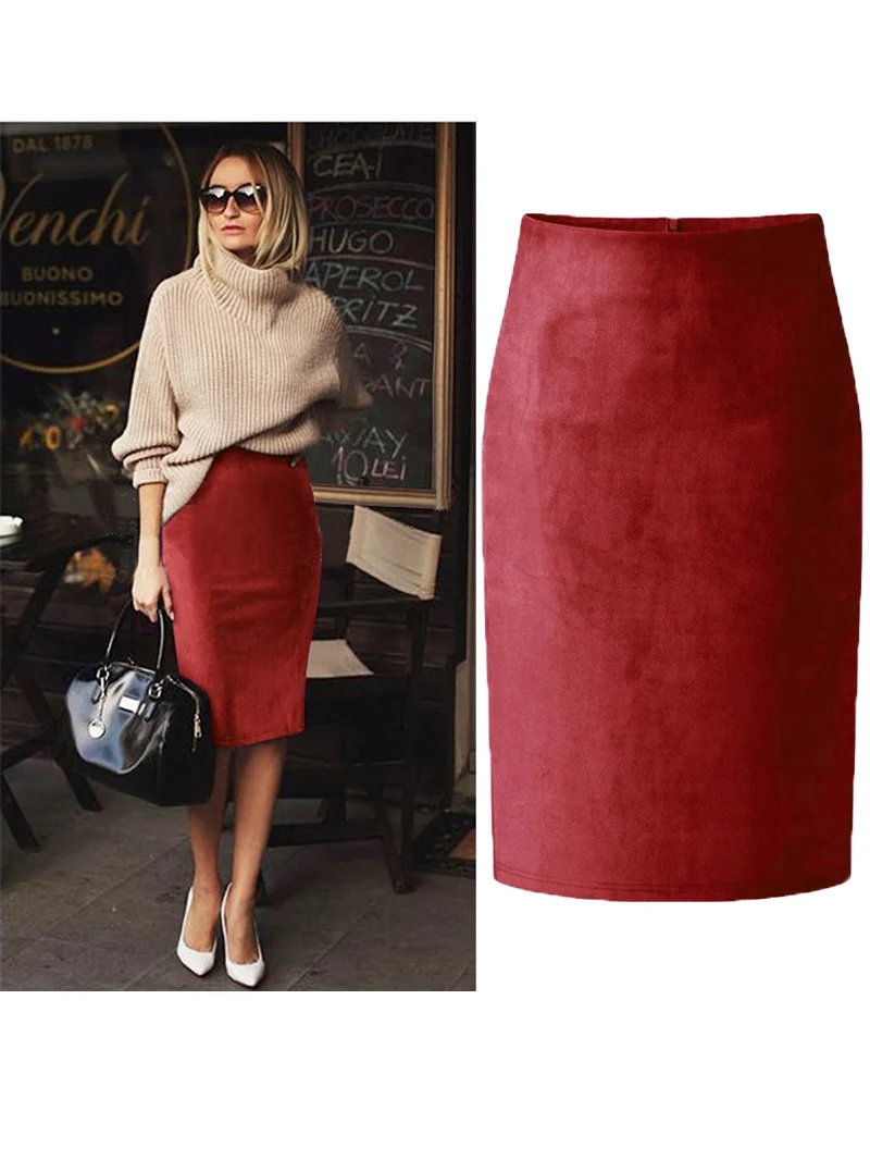 TIYIHAILEY Knielanger Bleistiftrock für Damen, Wildleder, Stretch, Schwarz, Grau, Rosa, Schlitz, Übergröße, 2025, neu, nach Maß, XS-2XL