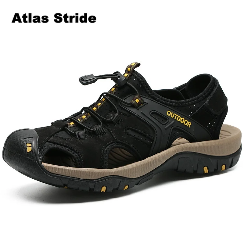 2026 Men's Outdoor Closed Toe Sandals Non Slip Breathable Leather Hiking Shoes Beach Camping Trekking Walking Travel Shoes