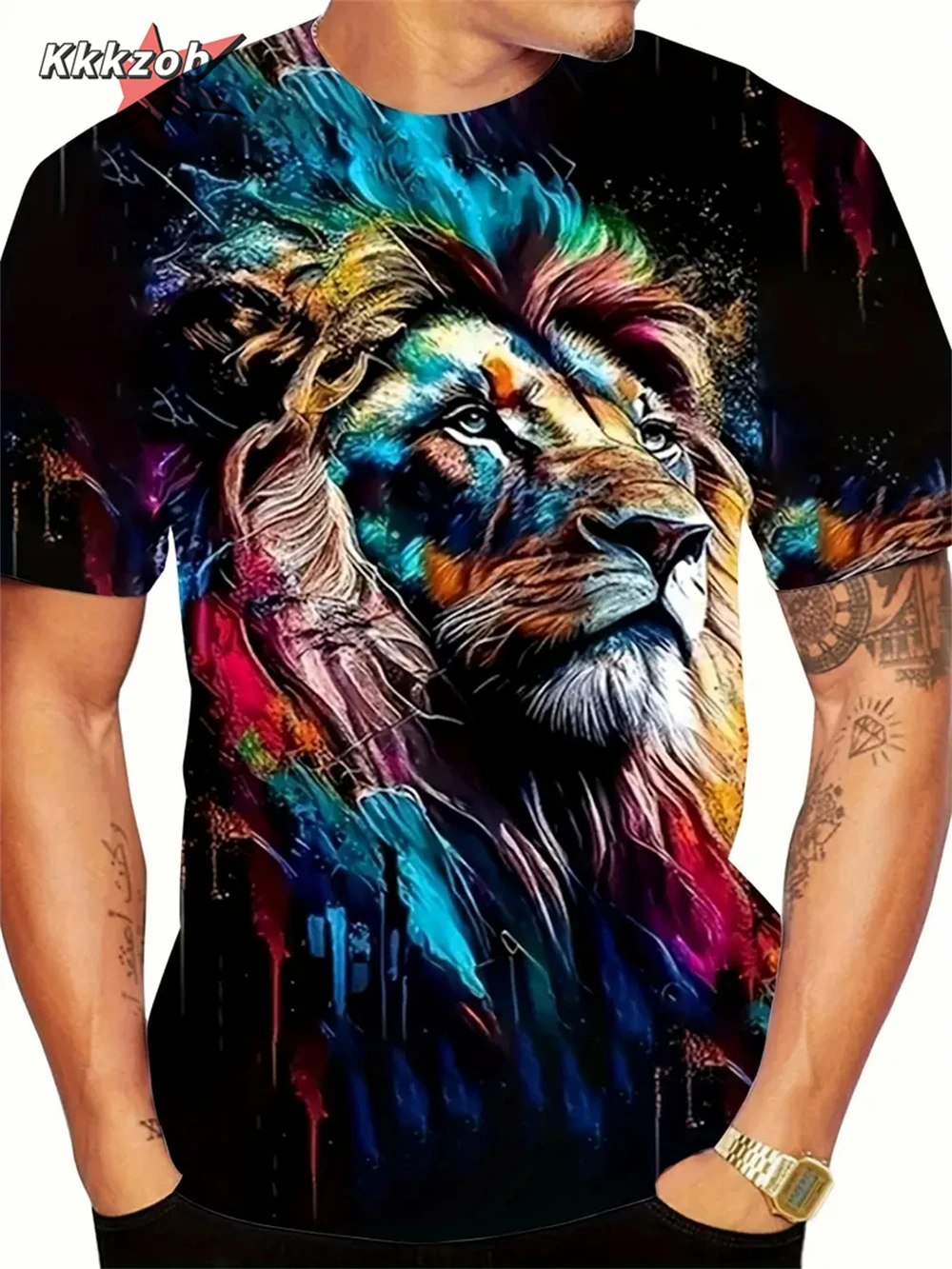 

Men's T-Shirt Animal Lion 3D Pattern Print Large Size Loose Summer Outdoor Leisure Round Neck Short Sleeved Men's Clothing
