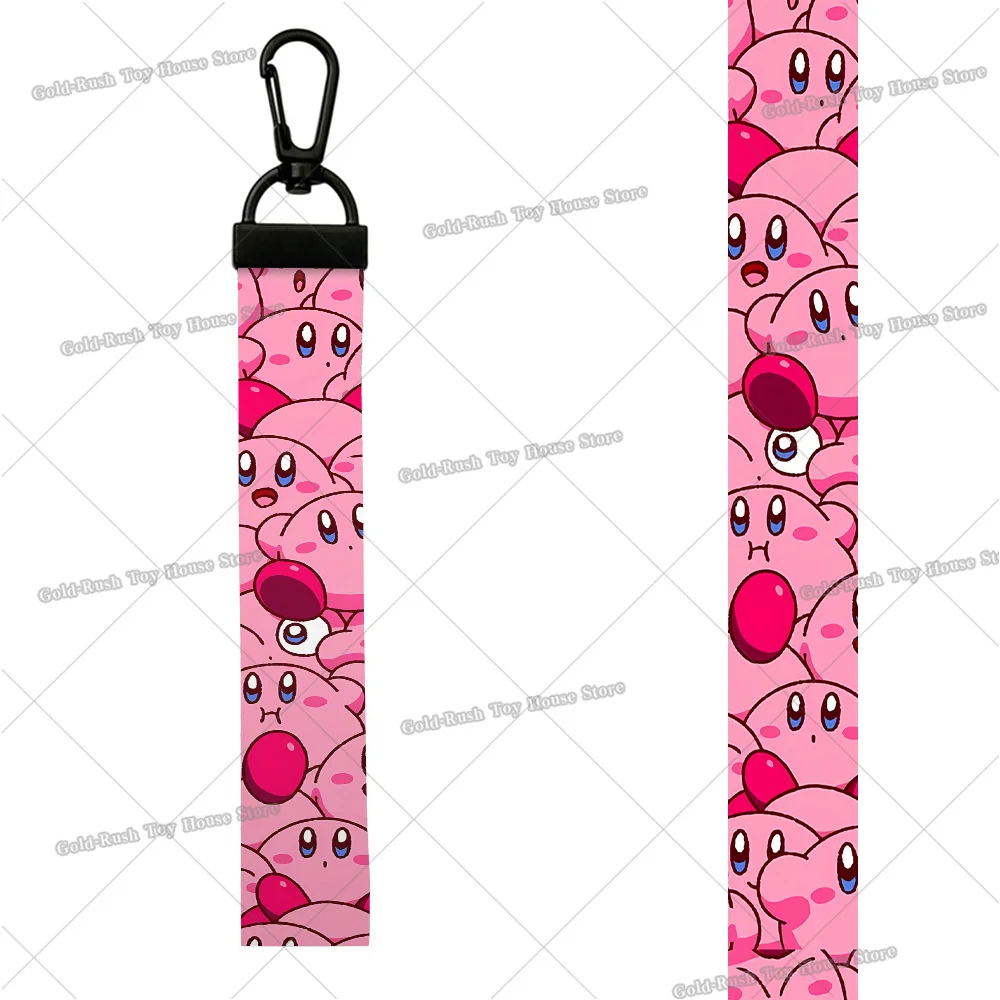 Kawaii Kirbys Strap Wristlet Keychain Cartoon Webbing Car Key Ring Hand Wrist Ribbon Key Chain Lanyard Key Holder Birthday Gift view 2