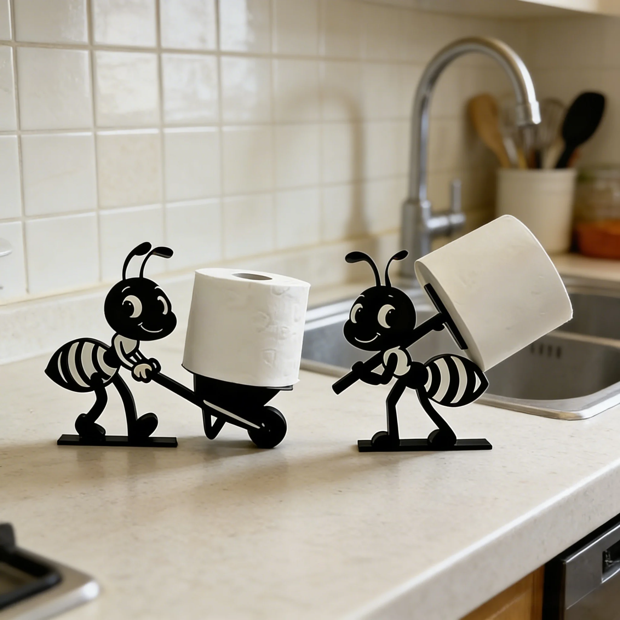 Creative Ant Shaped Tissue Holder, Roll Paper Storage Rack, Suitable for Toilet Water Tank, Desktop, and Sink Placement