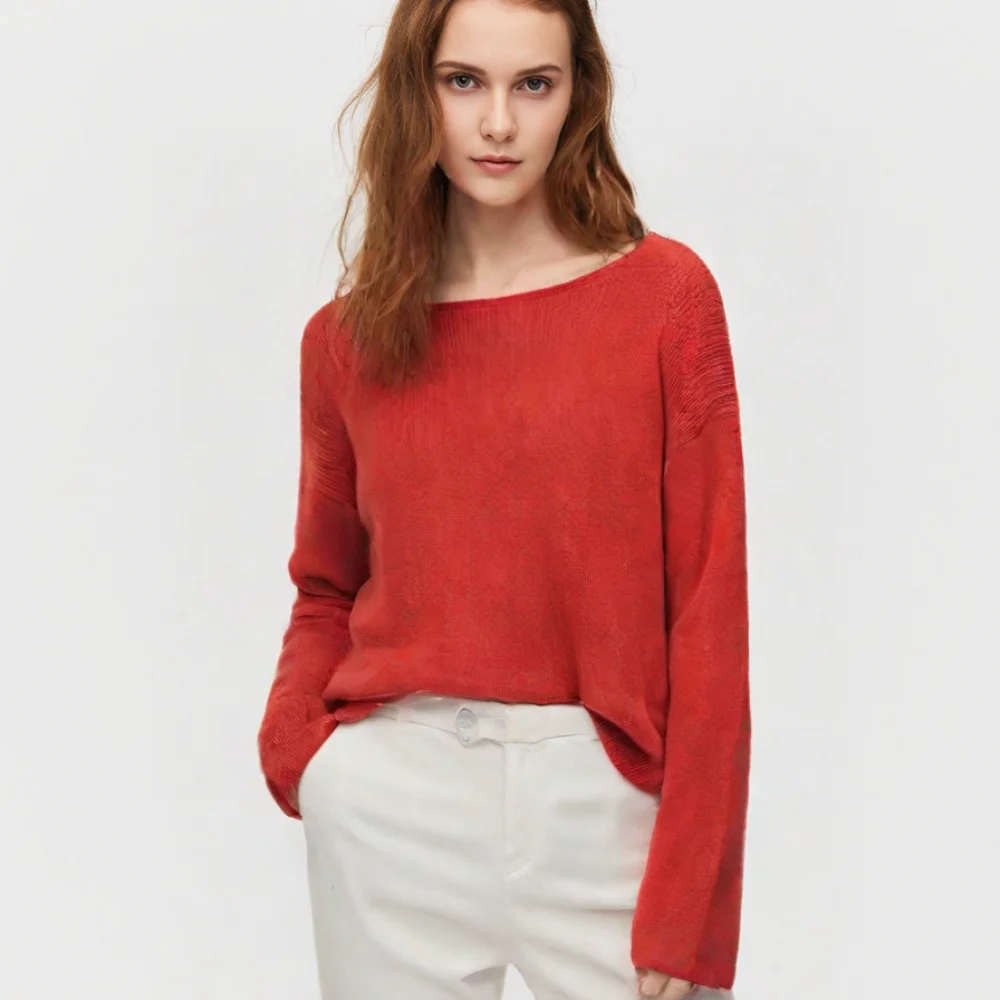 

New Taop&Za Women's Off - the - Shoulder Knit Sweater in Vivid Red Stylish and Cozy for Fashionable Everyday Wear