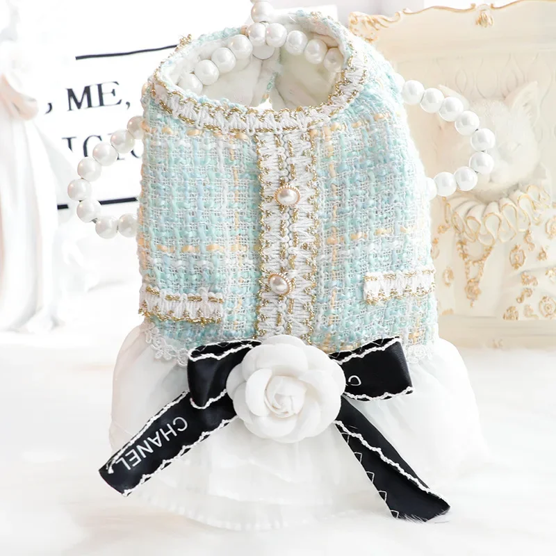 Camellia Black Bowknot Dress Dog Clothes Lace Princess Trendy Small Dog Clothing Cat Thick Warm Elegant Party Girl Pet Product