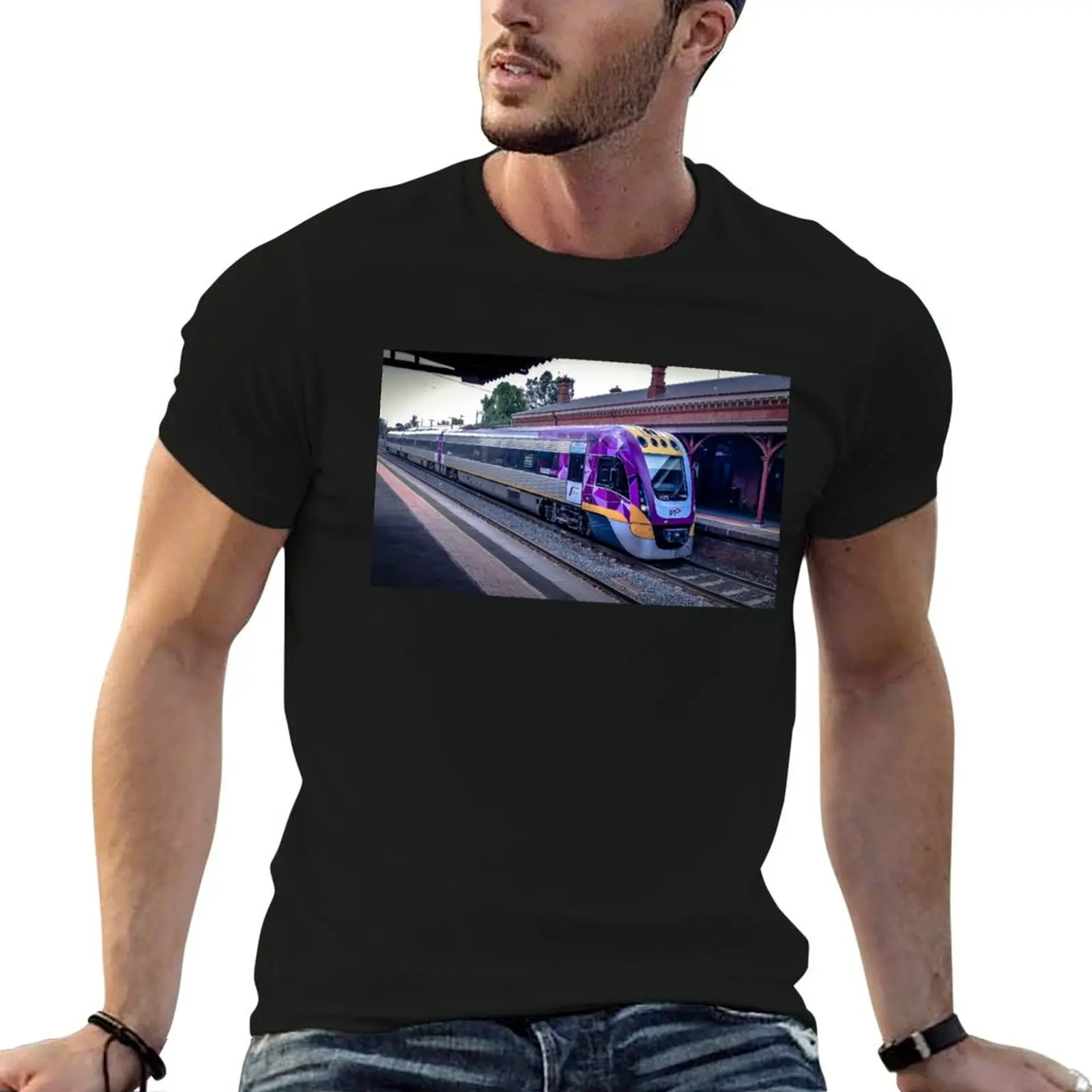 

VLine Train at Castlemaine Station Long Sleeve T-Shirt anime kawaii clothes summer top clothes for men