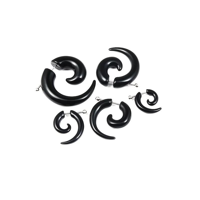 Fashion Black Horn Earrings For Women Hip-hop Acrylic Ear Stud Stainless Steel Anti-Allergies Earrings Gothic Spiral Ear Jewelry