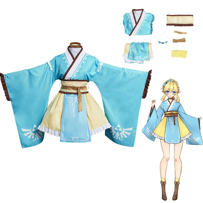 Link Cosplay Dress Costume Game Breath of Cosplay the Wild Japanese Lolita Kimono Dress Outfits Halloween Carnival Party Suit