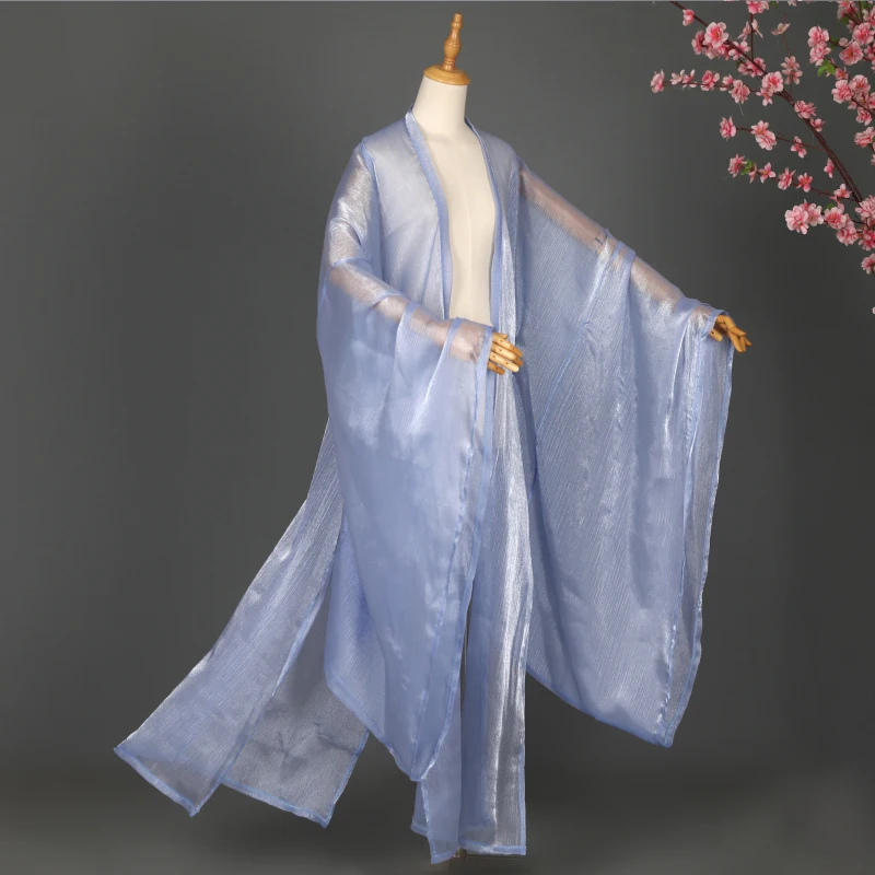 Ancient Style Wide Sleeve Chinese Hanfu Cardigan Elegant Tulle Shiny Chiffon Overcoat Cloak Dance Performance Cosplay Costume