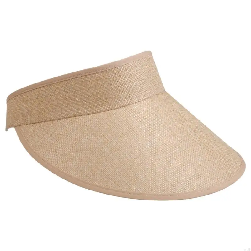 النساء والرجال للجنسين بمشبك للأشعة فوق البنفسجية للحماية من الشمس قبعة من الكتان الصناعي المنقوش We Y08E #4