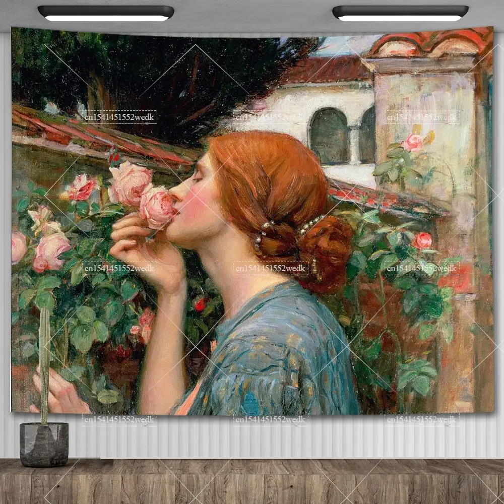 John William Waterhouse Artworks The Lady of Shalott Tapestry Wall Hanging Oil Paintings Home Decoration Aesthetic Tapestries