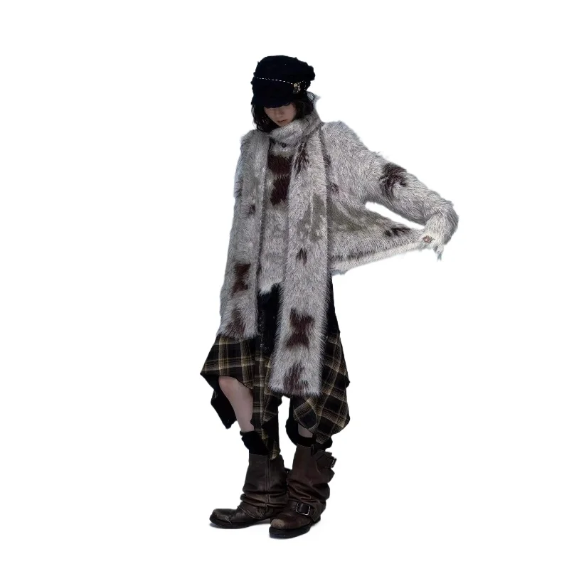 Japanese Original Subculture Y2k Retro Imitation Mink Warm Scarf Women's Knitted Plush Scarf Autumn and Winter Soft Girl