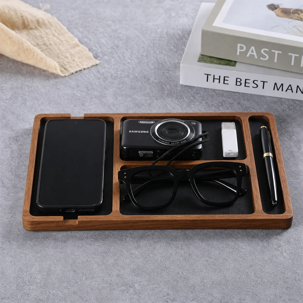 Solid Wood Desktop Storage Tray with Dividers    Multi-functional Organizer for Mobile Phones Earphones  and Small Sundries