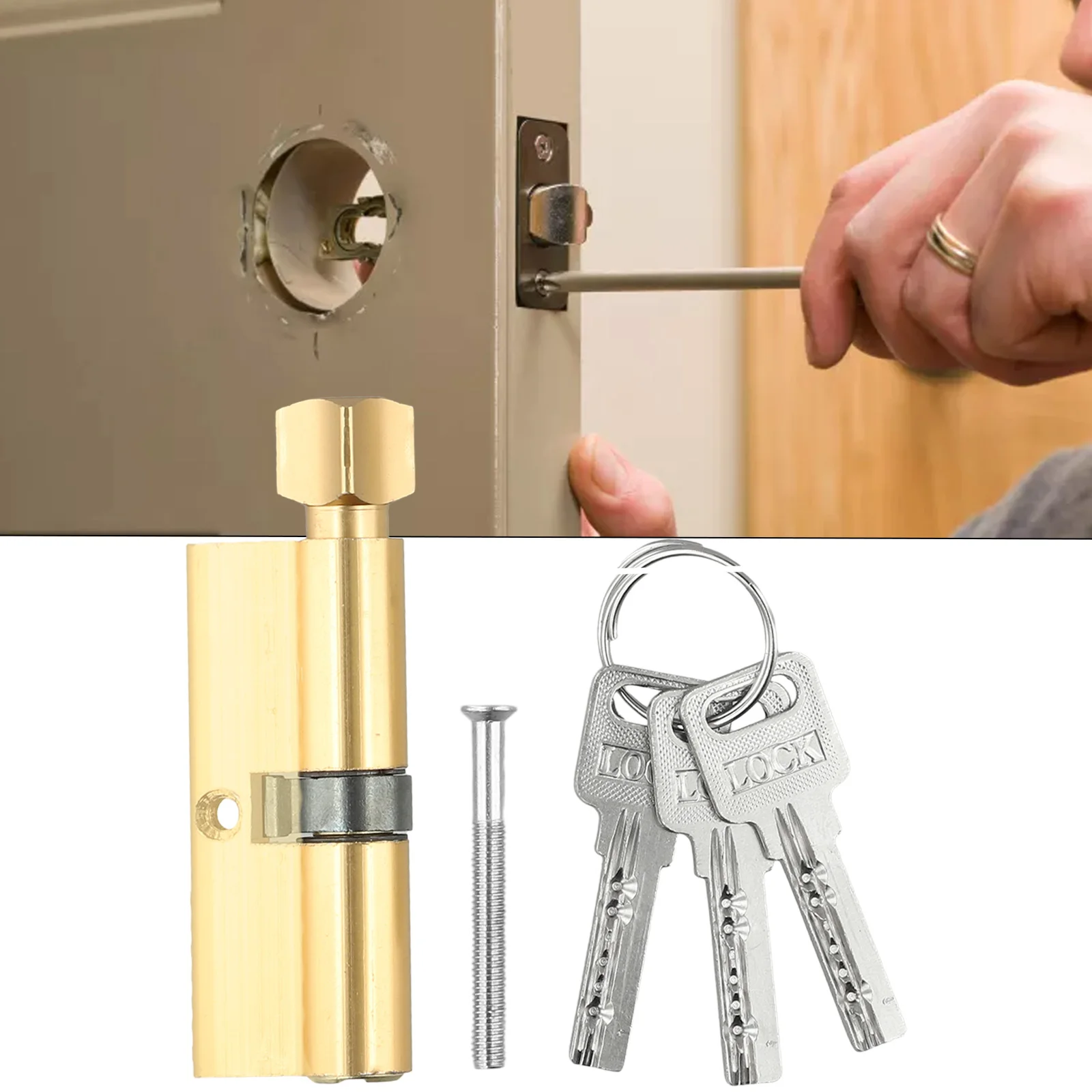 Lock Door Lock Cylinder 3pcs Keys 70mm Aluminum Alloy Black Same Key Access Side Button Operation Yellow Bronze