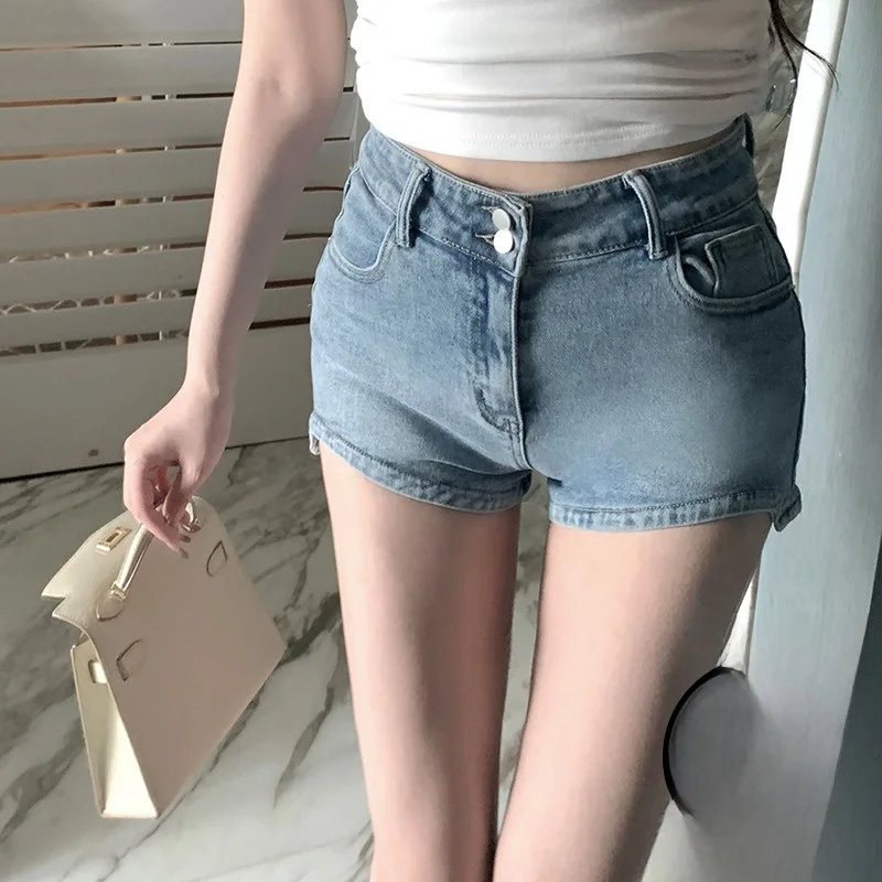 

Kubiliv Slimming High Waist ort Jeans Multi-Color Diagonal Cut Denim orts Superb Proportion Leg Lengthening Effect