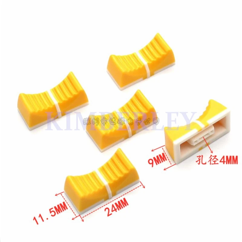 

10PCS 24x11.5x9mm Yellow Mixer Fader Knob Straight Slide Potentiometer Push Key Cap 4mm Hole Plastic Switch Caps