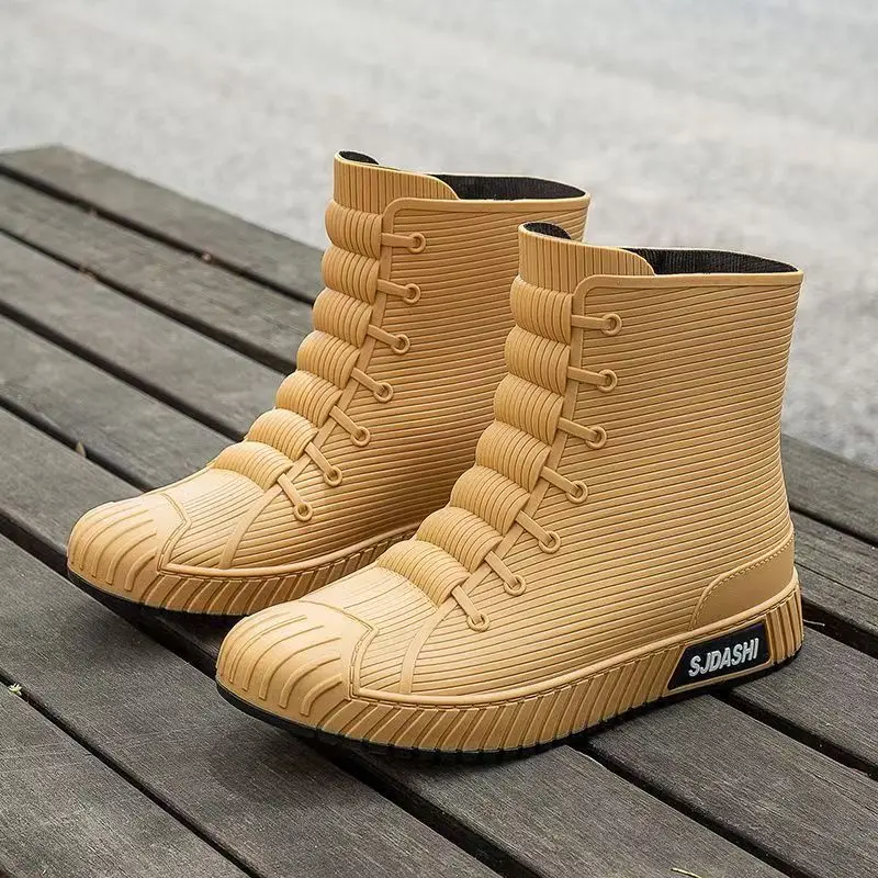 

Men New Flat sole High Top Rain Boots Thick sole Non Slip Round Toe Waterproof Outdoor Work Shoes Fishing Wader Garden Shoes