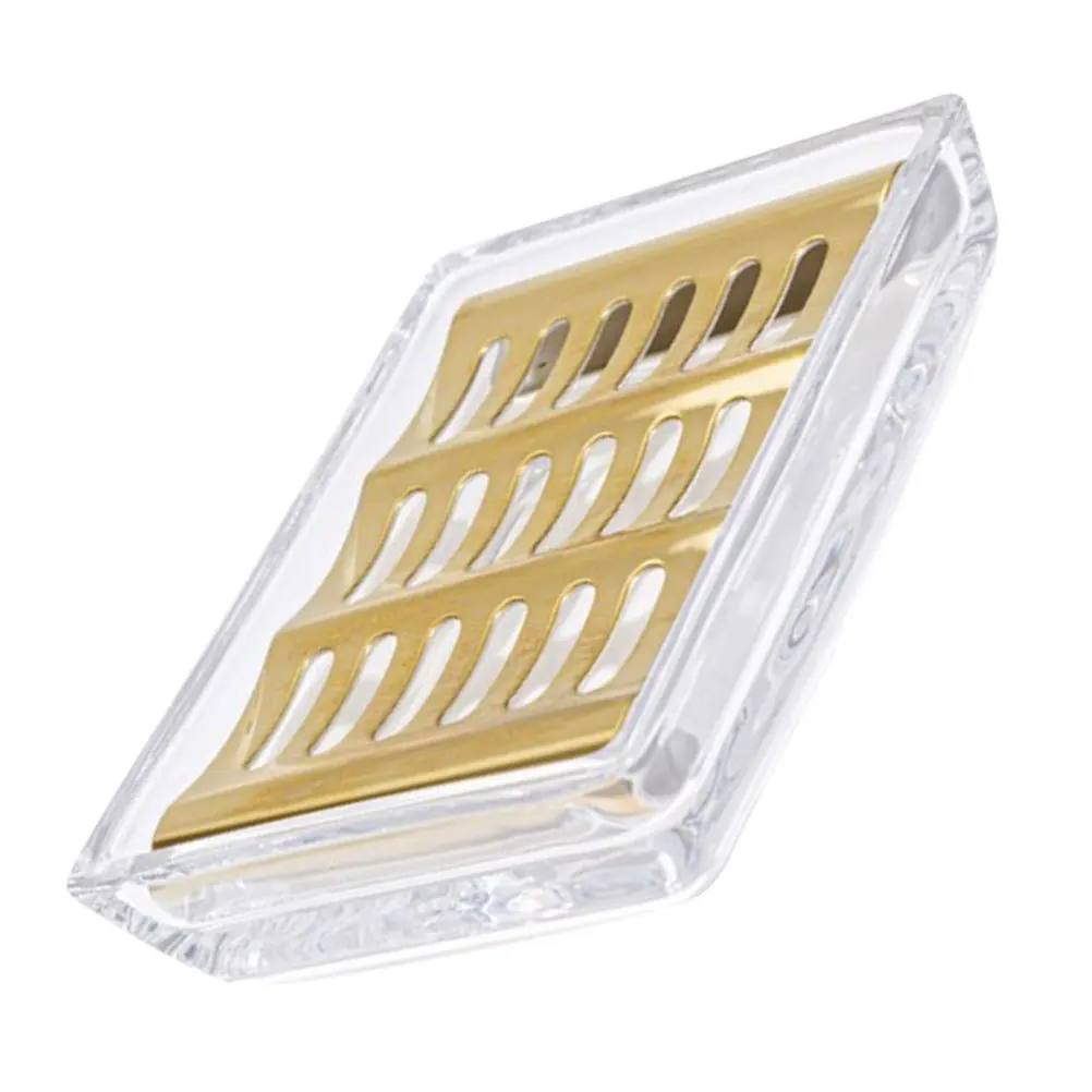 

Elegant Clear Glass Soap Dish Stainless Steel Tray Creative Design Bathroom Hotel Use Drainage Holes Dry Clean