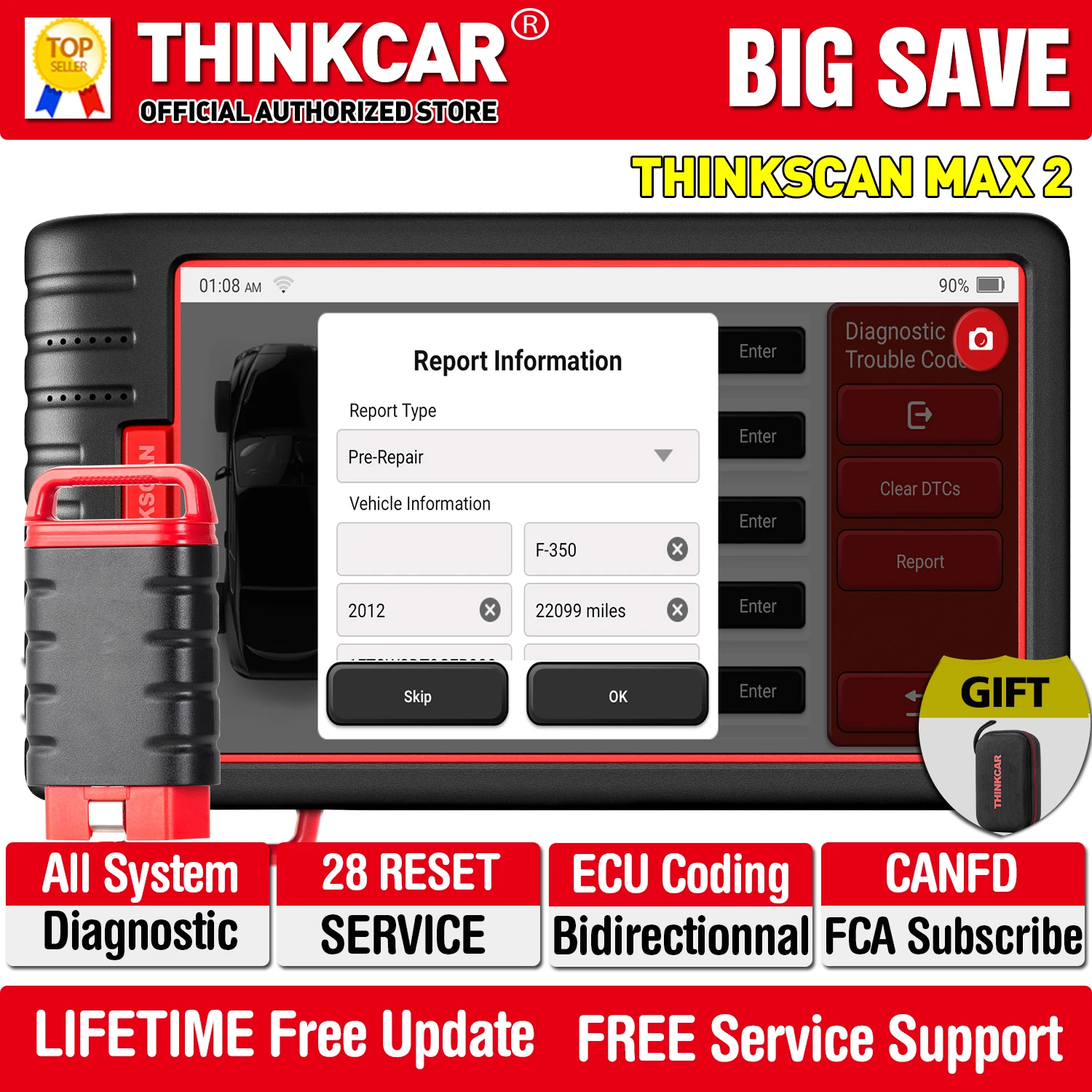 THINKCAR ThinkScan Max 2 OBD2 Scanner Full System Car Diagnostic