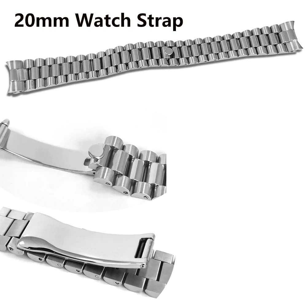 1 PCS 20mm Strap Stainless Steel Watch Strap Three-bead Steel Belt Bracelet for SUB 40MM Watch Case Watchbands Accessories