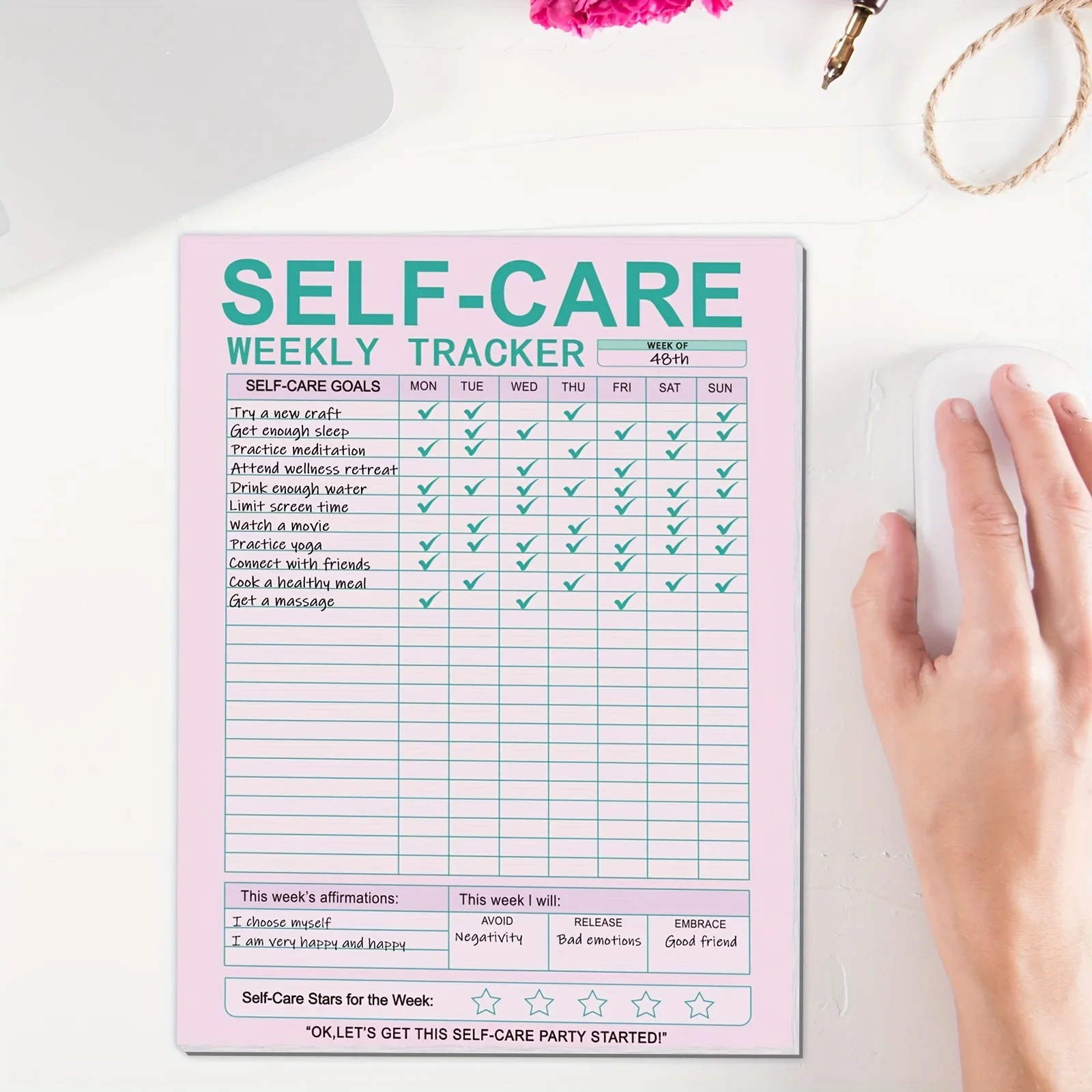 Stay Organized and Focused with this Self-care Wall Calendar - Includes 52 Sheets of Inspirational Weekly Planner Notepads