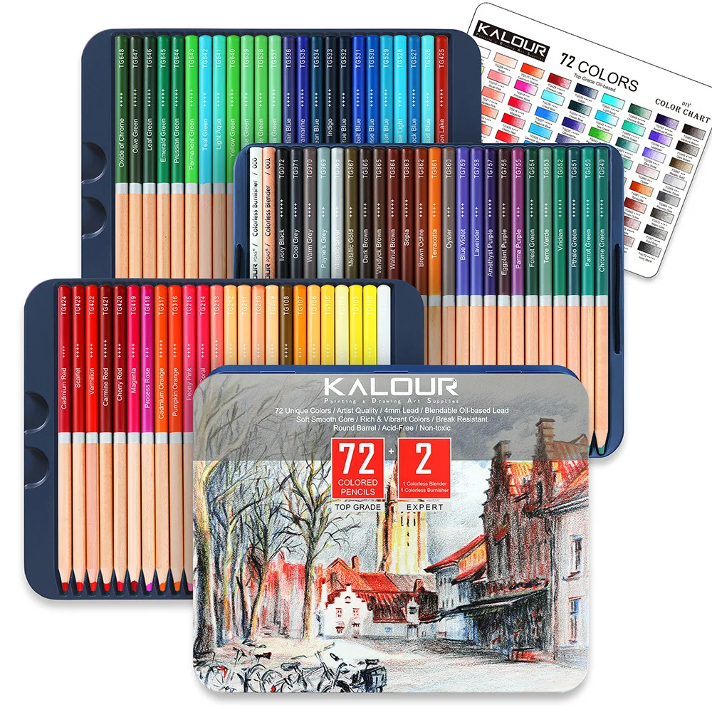 KALOUR Juego de lápices de colores para artistas de 72 colores, núcleo suave a base de aceite, colores vibrantes para dibujar, dibujar y colorear