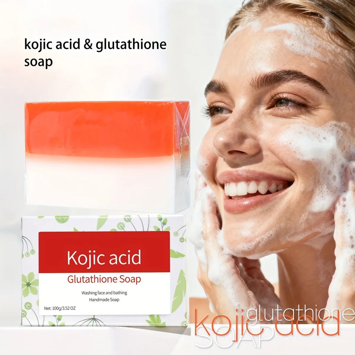 صابون تبييض حمض الكوجيك + الجلوتاثيون، ينظف بعمق، يرطب ويضيء البشرة، صابون مصنوع يدويًا #1