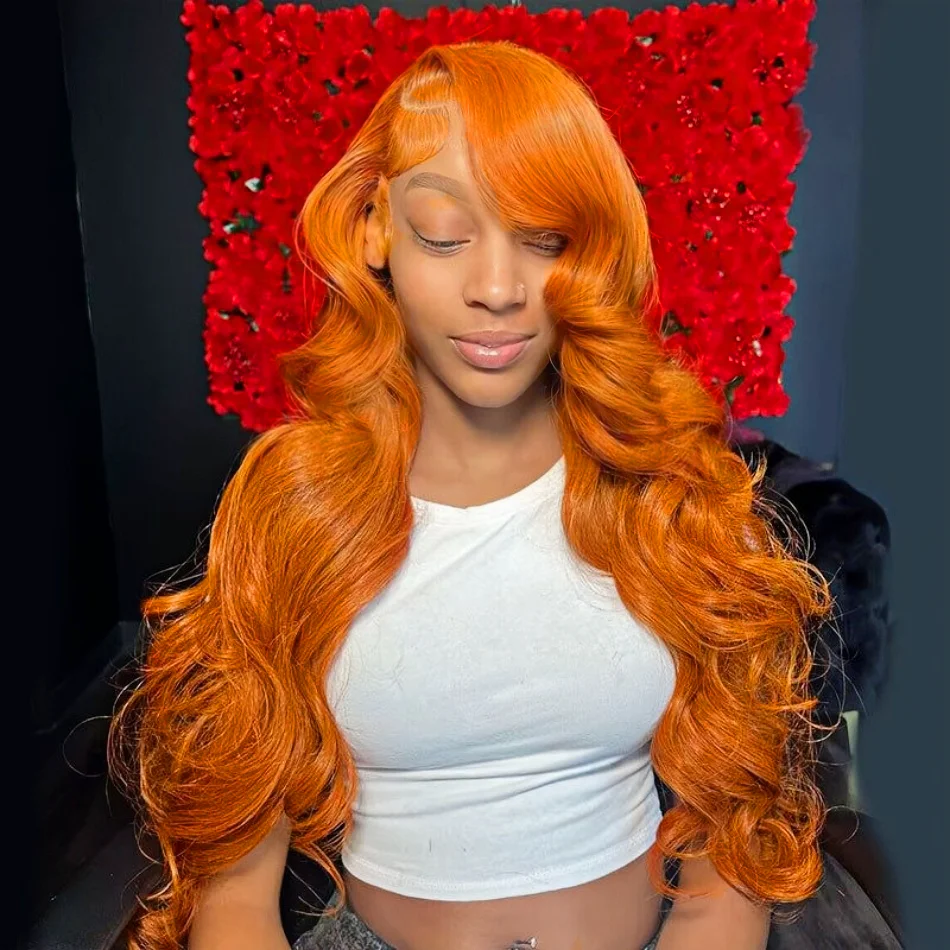 Orange Ginger Human Hair Wig Body Wave 13X4 Hd Lace Frontal Wigs 30 Inch Lace Front Colored Wig Human Hair Brazilian For Women