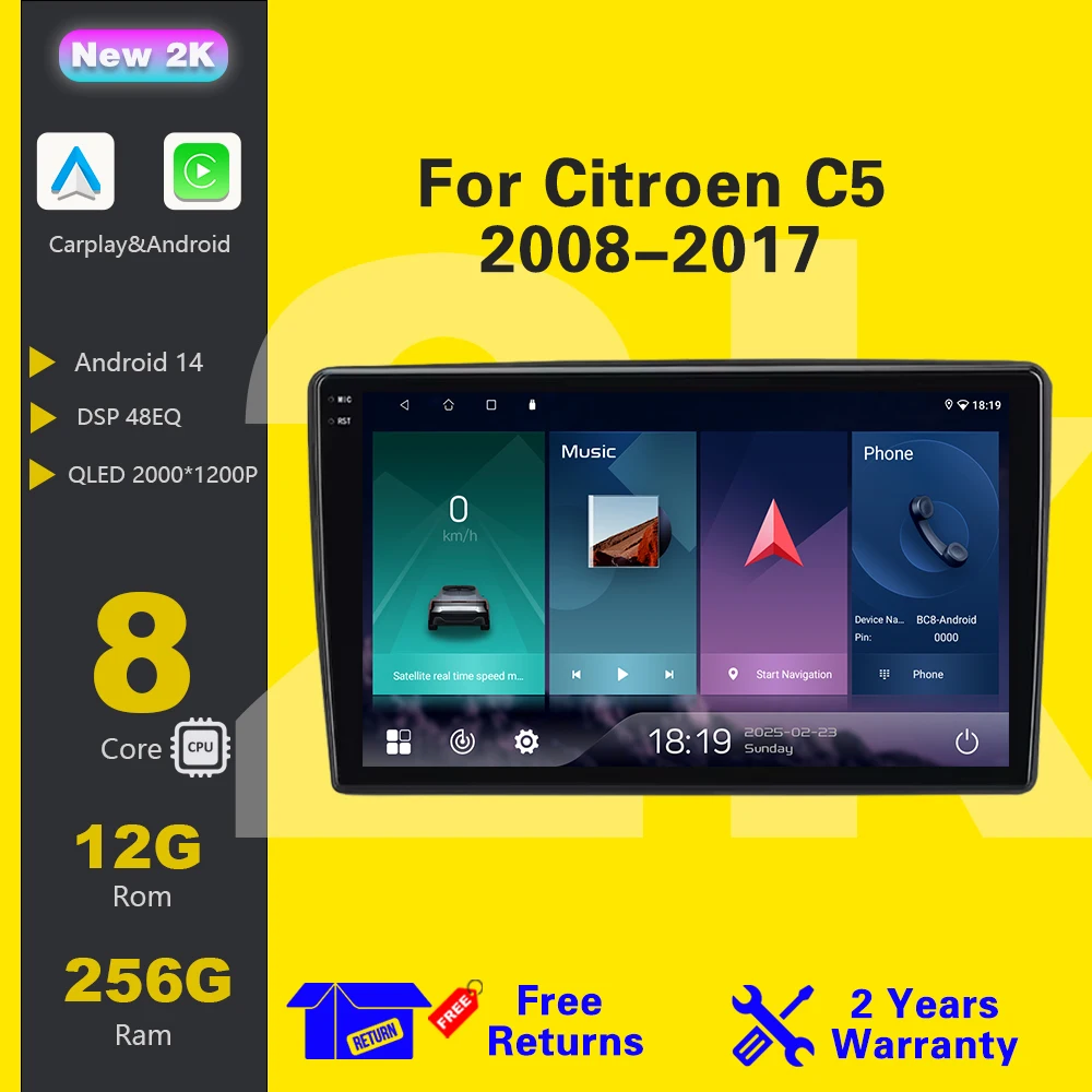 

Car radio Stereo Android 14 For Citroen C5 2008 2009 2010 2011-2017 Multimedia Player Carplay GPS Car Radio Navigation No 2Din