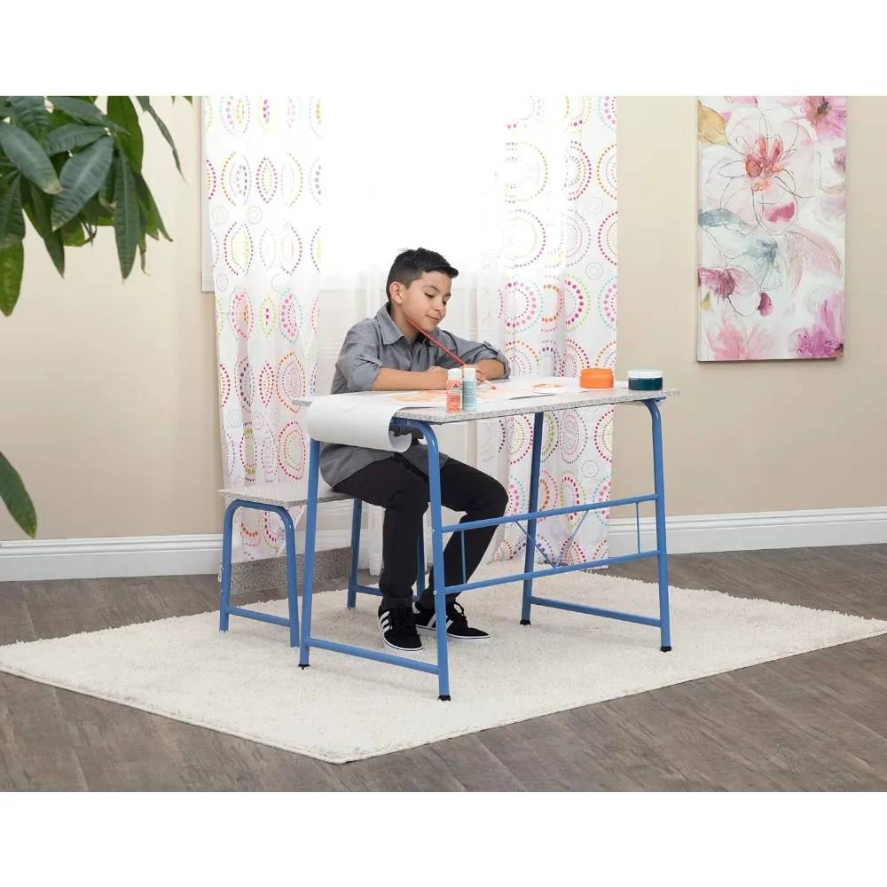 طاولة حرفية للأطفال مع مقعد باللون الأزرق أو الرمادي، إطار فولاذي متين، مكتب فني لإبداع الأطفال #2