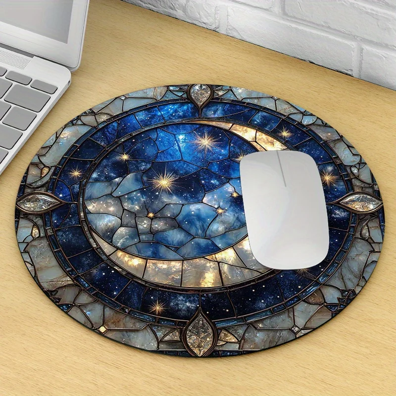 Colored Glass Style Moon Circular Mouse Pad Desk Mat PC Accessories Mousepads Non-Slip Durable Suitable for Office and Dormitory