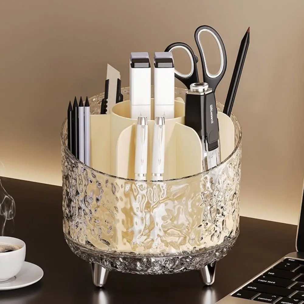 

360° Rotating Makeup Brush Storage Box Glacier Pattern Space Saving Makeup Brush Holder Multi Function Compartment