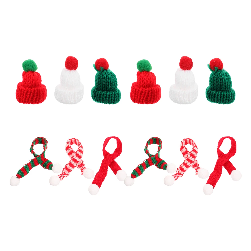 

12Pcs Mini Santa Knit Hats Scarves Christmas Home Decor Tiny Tree Ornaments Bottle Accessories Mini Knit Hat Miniature Hats