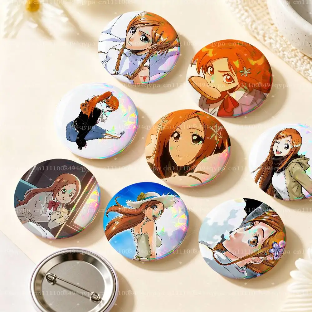 O-Orihime Inoue B-BleachS Pin Buttons Round Badge for Clothes Bags Hats Pins Accessories Backpacks Tote Bags Outfit Decor