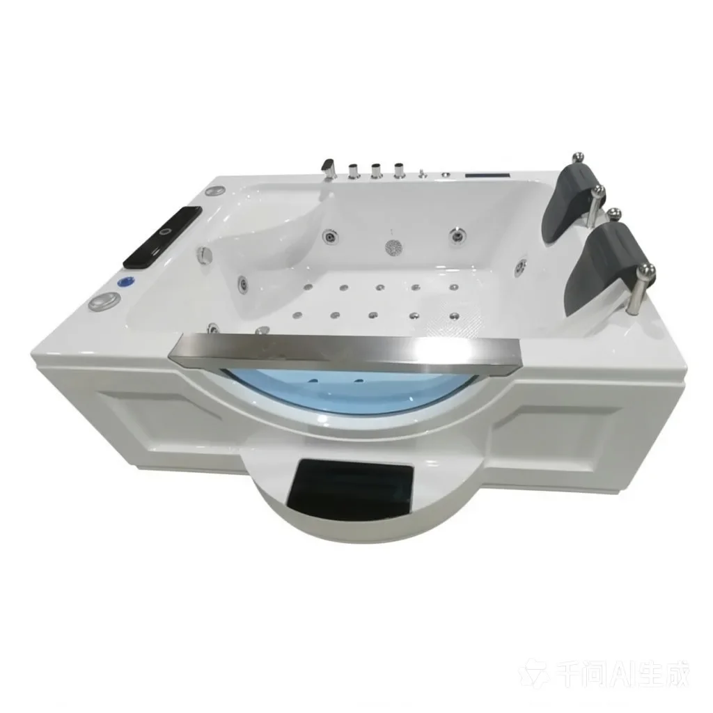 Acrylic double bathtub, constant temperature lift TV homestay double skirt bathtub SPA bubble pool